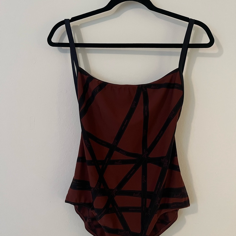 Hermes Brown and Black One-Piece Swimsuit